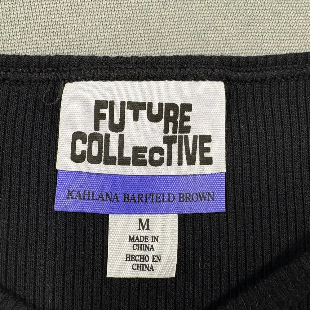 Future Collective Target Ribbed Cut Out Neck Bodysuit Black Size M Long Sleeve‎ - Picture 6 of 11